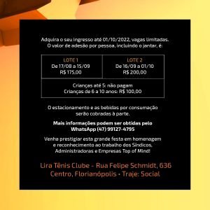 Reserve seu ingresso para o Prêmio Síndicos Planning e Top of Mind 2022, no mês de novembro, em Florianópolis